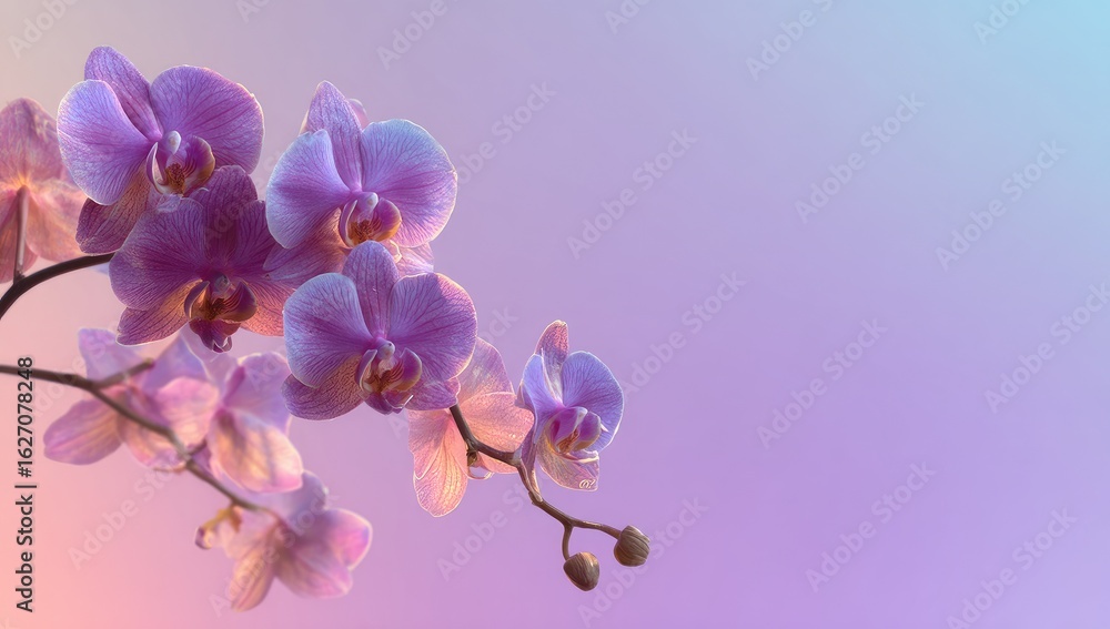 Naklejka premium Delicate orchid blossoms against a soft, pastel gradient background