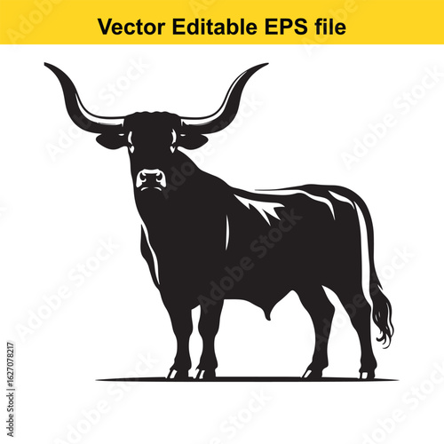 Vector art of silhouette of a longhorn bull isolated on white background long horn, , long horn
