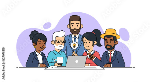 Diverse business team collaborates on new ideas, fostering innovation and teamwork in a modern office setting. Ideal for business, technology, and corporate themes.