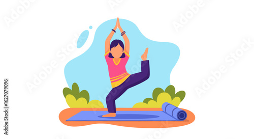 Person practicing yoga outdoors on a mat, demonstrating balance and mindfulness. Ideal for health, wellness, and lifestyle content.