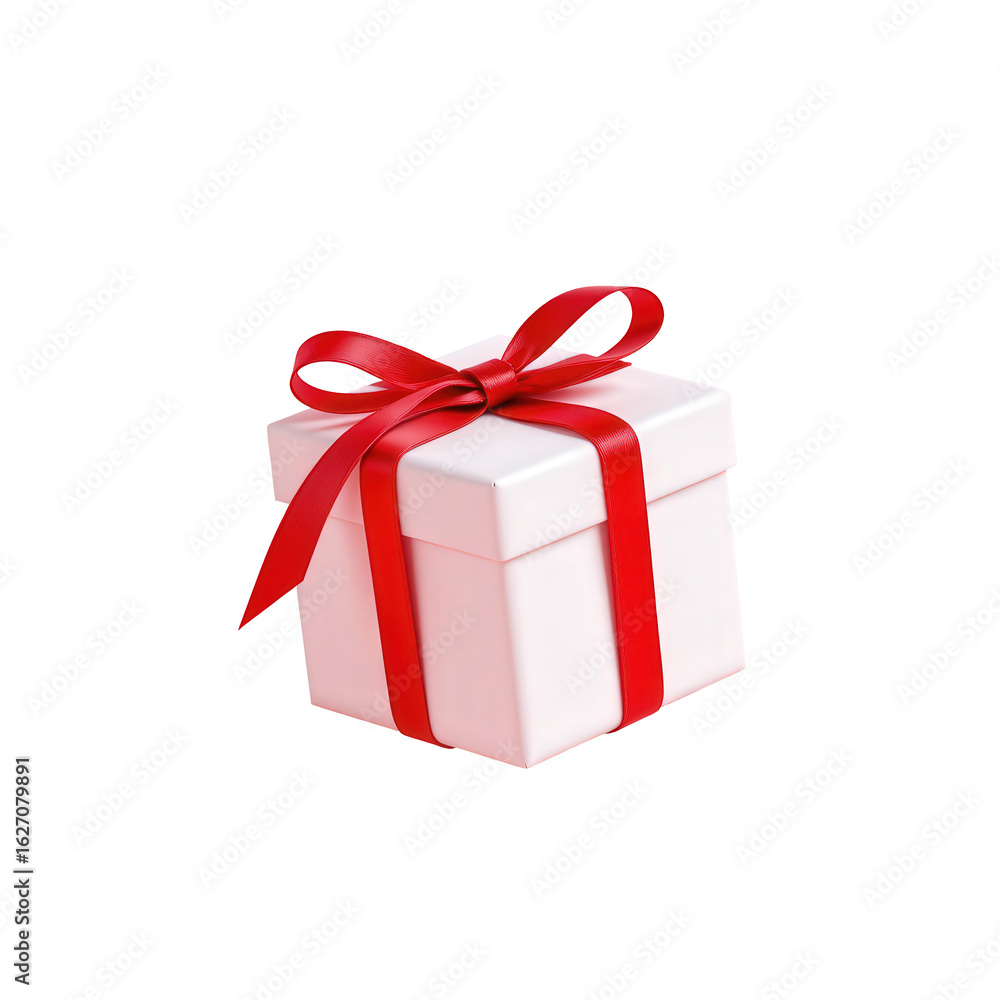 Fototapeta premium Festive White Gift Box with Red Ribbon on a Transparent Background