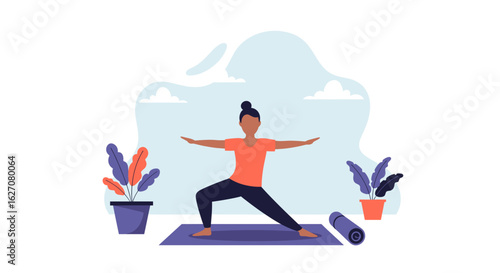 A person practices yoga in a calm, modern setting, promoting wellness, mindfulness, and a healthy lifestyle. Ideal for fitness, health, and wellbeing concepts.