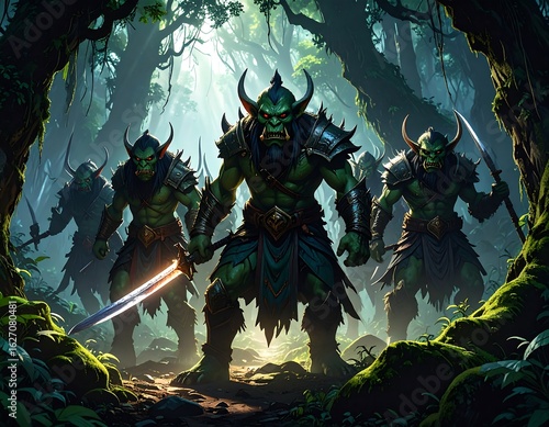 Ogre warriors in a lush forest