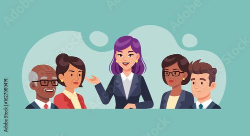 Diverse business team collaborating in a professional meeting setting, showcasing communication, leadership, and teamwork.