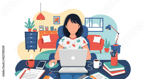 Individual working efficiently from home on a laptop, showcasing remote work, online learning, and a modern digital lifestyle.