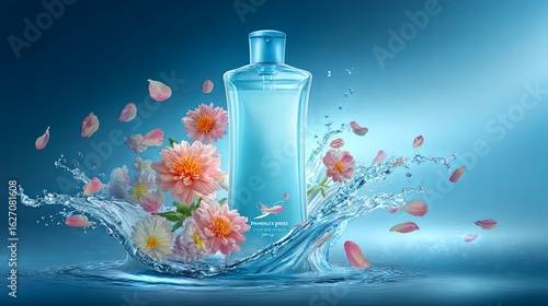 Fabric Softener Bottle with Floral and Water Splash