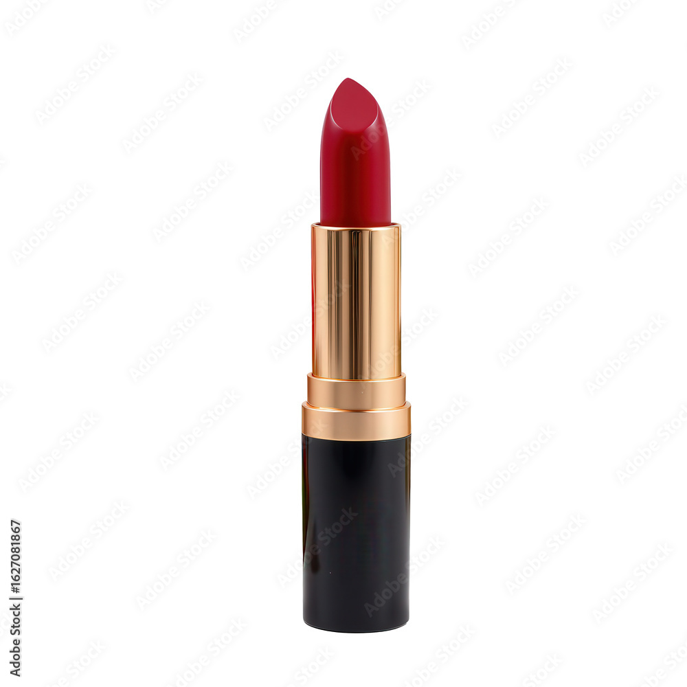Vibrant Red Lipstick with Elegant Gold and Black Packaging Design Vibrant Red Lipstick with Elegant Gold and Black Packaging Design