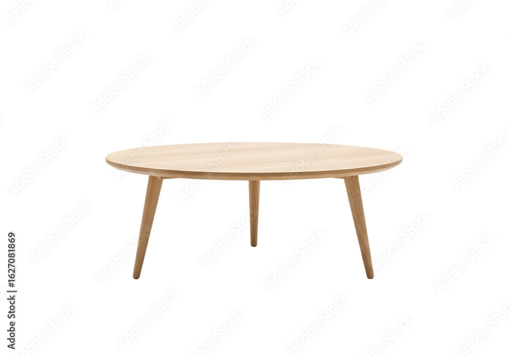 Fototapeta premium Light wood round coffee table with tapered legs isolated on a transparent background furniture
