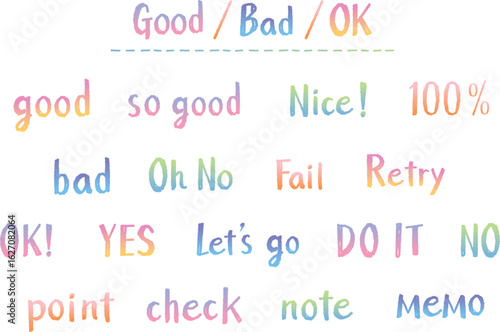 手書きOK・YES・NOなど一言英語フレーズセット　カジュアルタッチ｜ゆめかわグラデーション