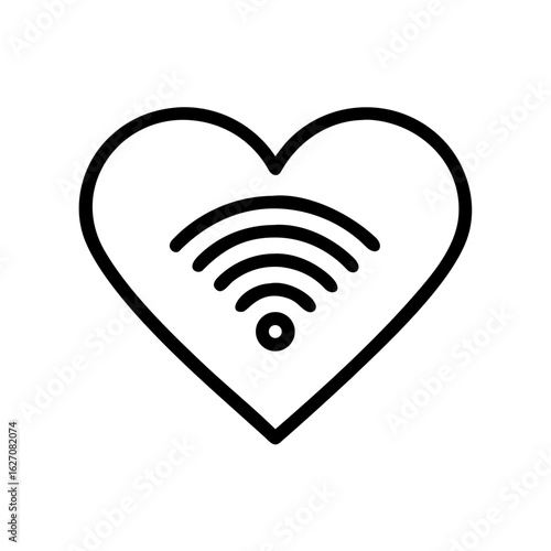 An elegantly crafted minimalist design with a bold heart shape containing a wifi signal, symbolizing connection, love, and digital intimacy. 