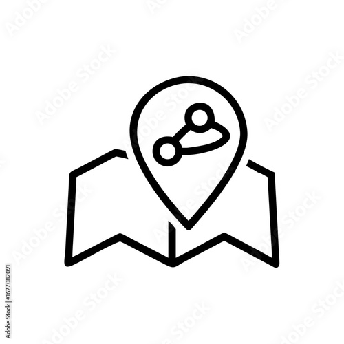 A minimalist icon of a map marked with a location pin, symbolizing the concept of navigation and connectivity.