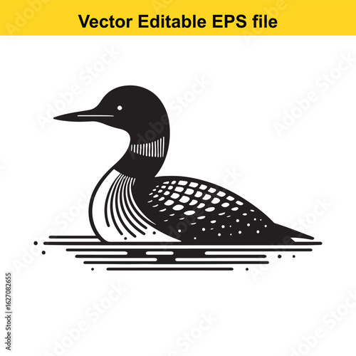 Vector art of common loon swimming in water, isolated on white background long horn, , long horn
