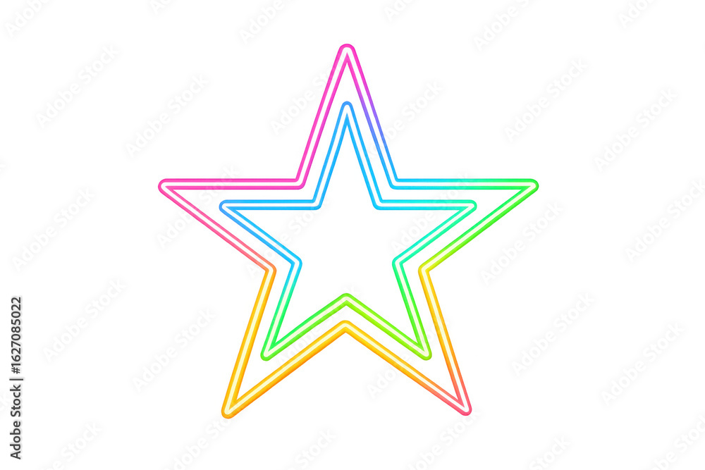 Obraz premium Glowing neon rainbow star with transparent backdrop, radiating colorful energy and visual impact for graphic design projects