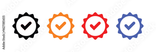 Approved or certified medal icon in a flat style. Rosette icons