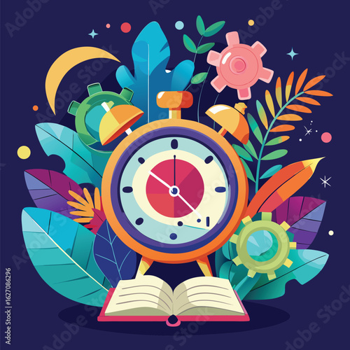 alarm clock and book