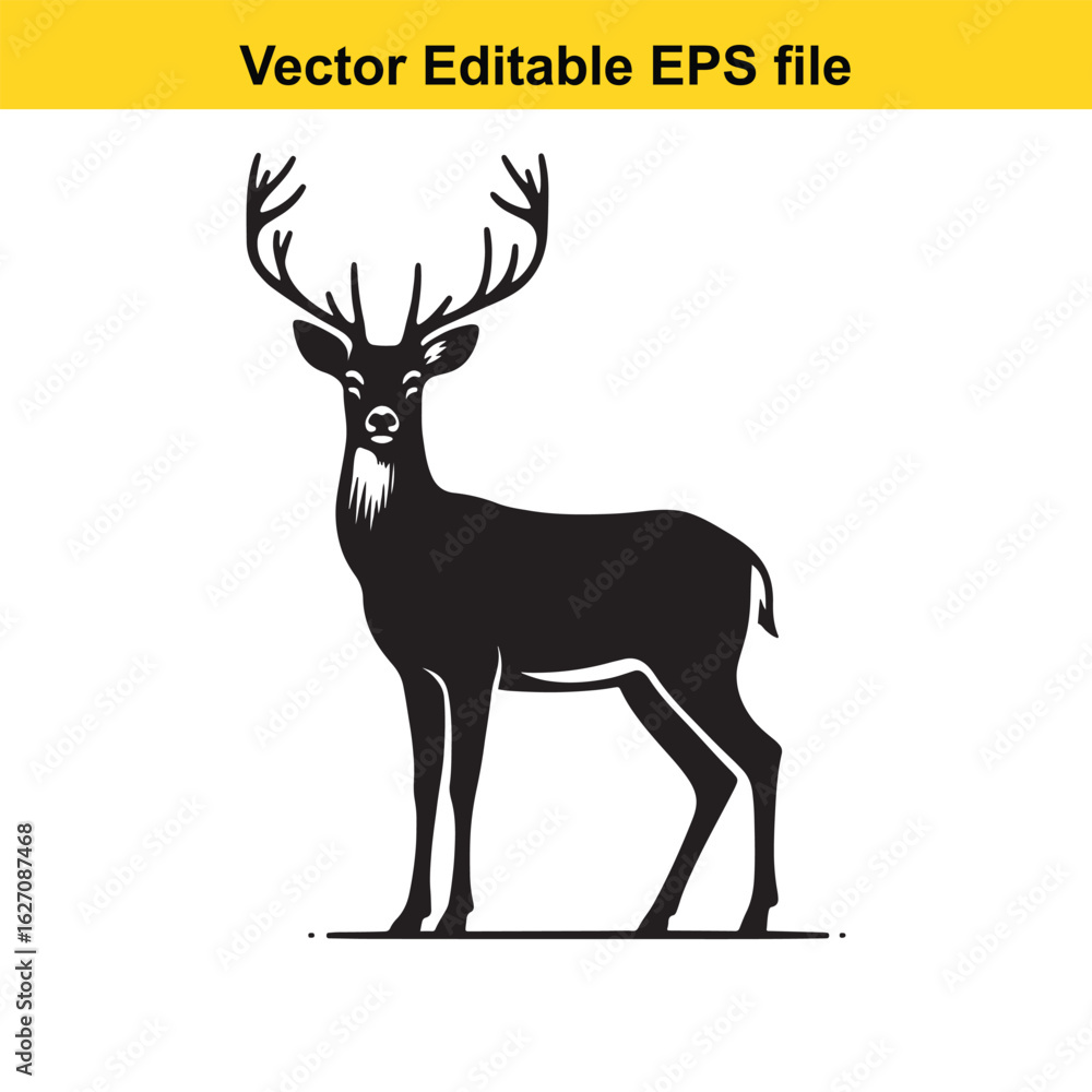 Fototapeta premium Vector art of noble stag illustration isolated on white background long horn, , long horn