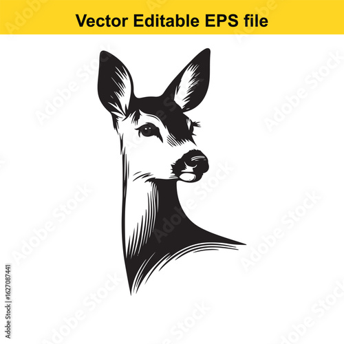 Vector art of deer head illustration isolated on white background long horn, , long horn