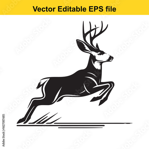 Vector art of jumping deer isolated on white background long horn, , long horn