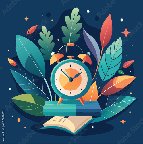 vector illustration of a alarm and book