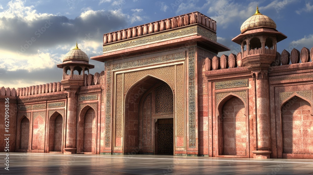 Fototapeta premium Majestic Agra's Red Fort Gateway: Architectural Marvel of Mughal India