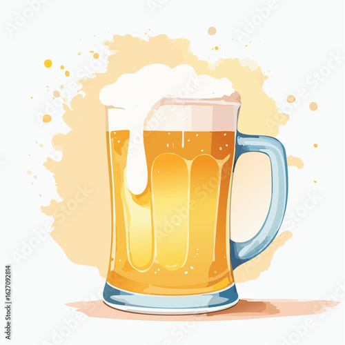 ジョッキに入った泡がもこもこのビール　水彩画風	