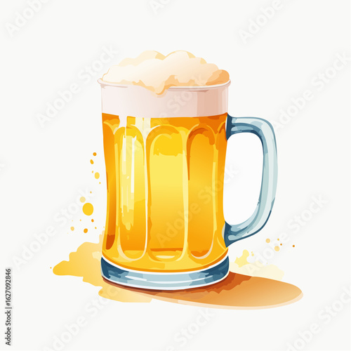 ジョッキに入った泡がもこもこのビール　水彩画風	