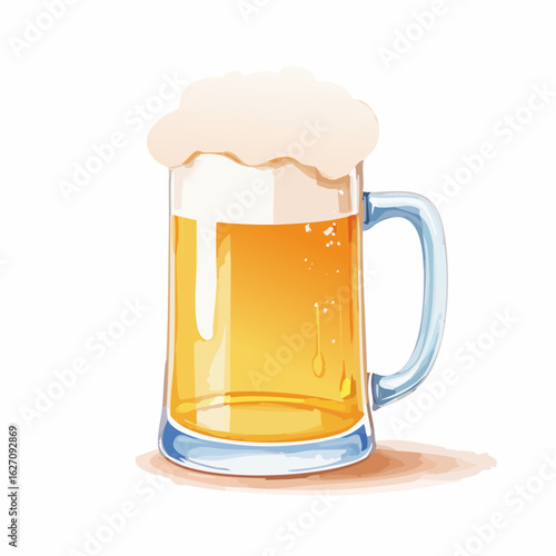 ジョッキに入った泡がもこもこのビール　水彩画風