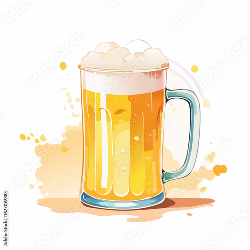 ジョッキに入った泡がもこもこのビール　水彩画風