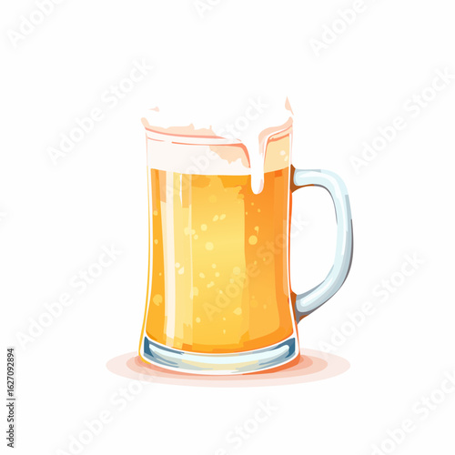 ジョッキに入った泡がもこもこのビール　水彩画風