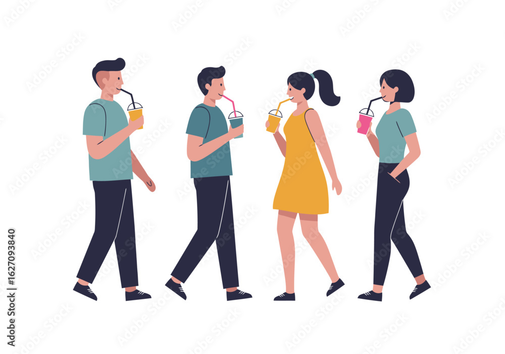 Fototapeta premium People Vector Illustration of Friends Enjoying Drinks in Modern Style Colorful Vector Art
