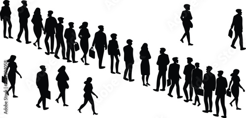 Silhouetted figures walking in groups people black