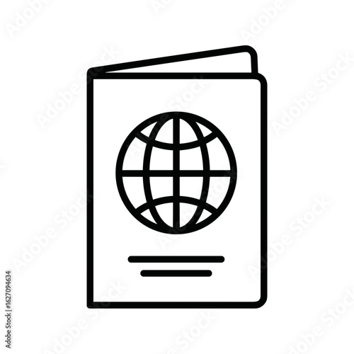 Passport with globe symbol on cover in minimalist design  