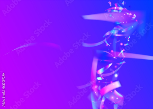 Hologram Confetti. Abstract Poster. Foil Holographic Illustration. Purple Light Glitter. Neon Background. Laser Texture. Anniversary Effect. Digital Paper. Blue Hologram Confetti
