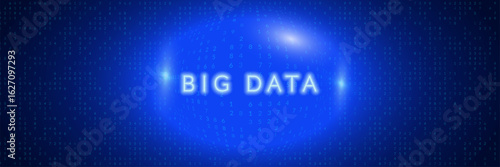 Big Data Wave Abstract Background. Technology Bg With Dynamic  Lines, Dots And Numbers For AI Network. Digital Analysis In The Form Of A Geometric Banner With Neon Accents. Blue Tech Big Data Wave