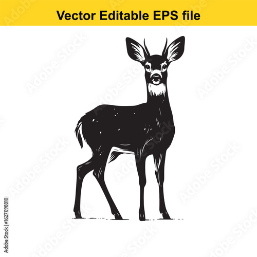 Vector art of black silhouette of a deer isolated on white background long horn, , long horn