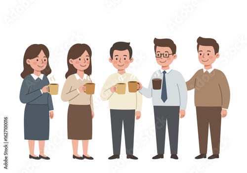 Illustration Vector of People at Work Drinking Coffee in Casual Style Business Team Vector in Cartoon Style Illustration