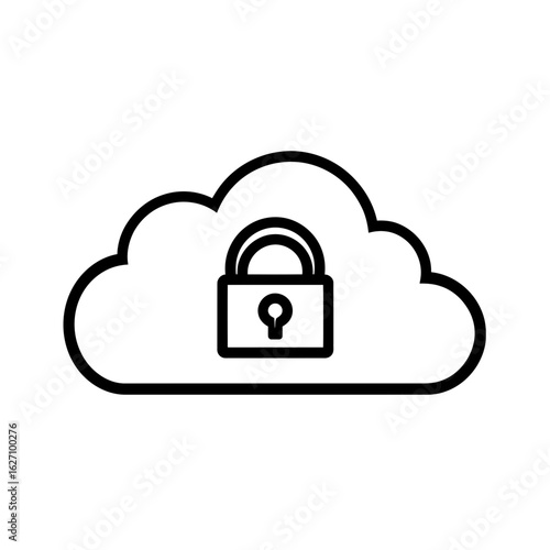 Outline icon of cloud with padlock symbolizing data security, concept for cloud storage protection, digital privacy management and network safety measures