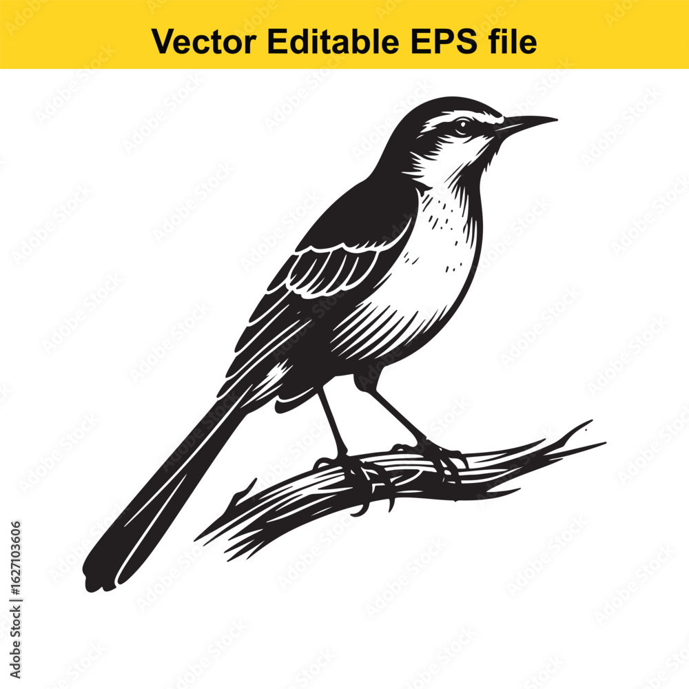 Fototapeta premium Vector art of bird perched on a branch isolated on white background long horn, , long horn