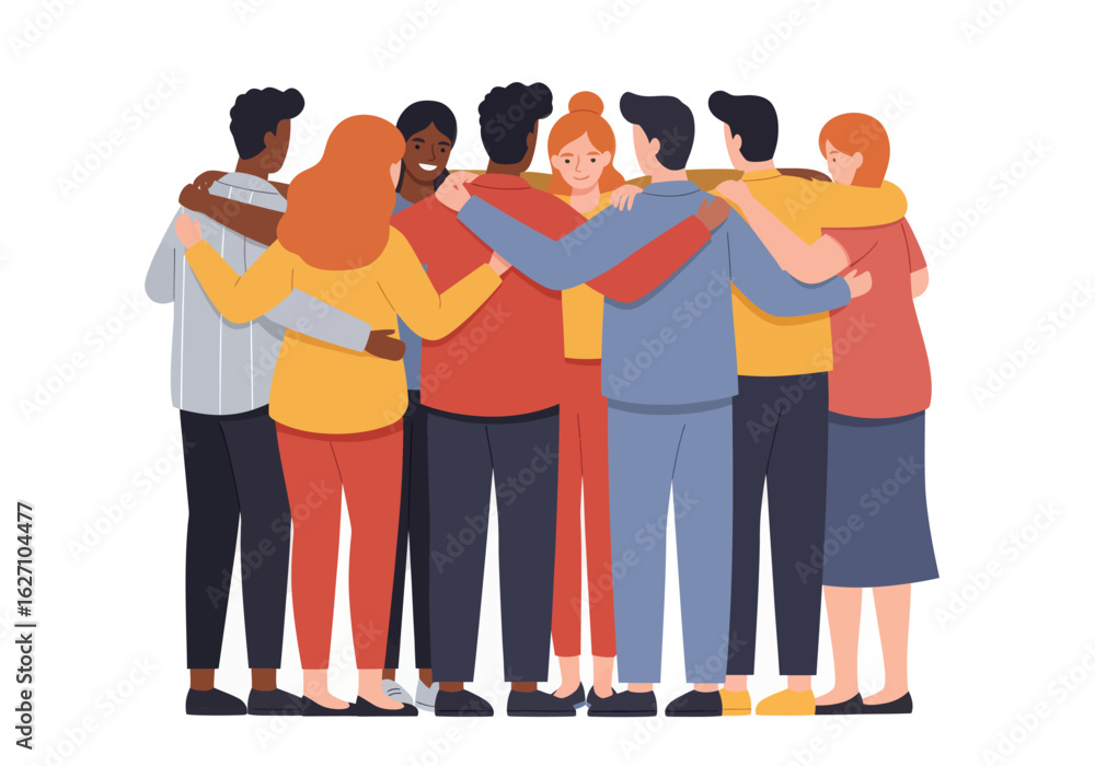 Obraz premium Illustration Vector of Diverse People Hugging Together in a Modern Flat Style