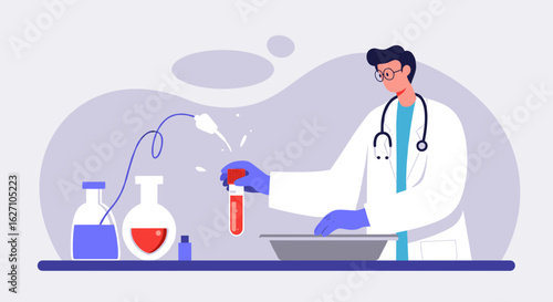 Scientist conducting experiment with test tubes and laboratory equipment  