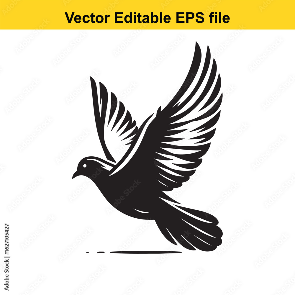 Fototapeta premium Vector art of flying dove isolated on white background long horn, , long horn