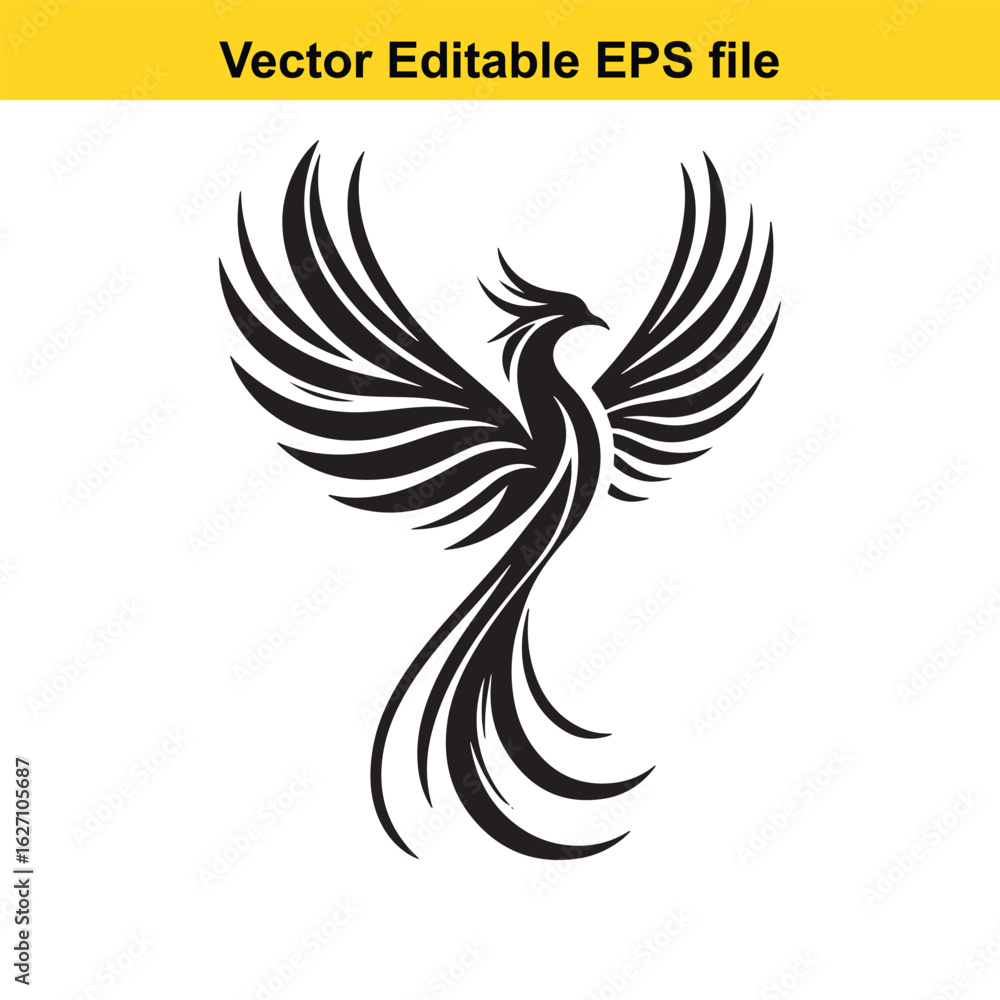 Obraz premium Vector art of stylized phoenix bird isolated on white background long horn, , long horn