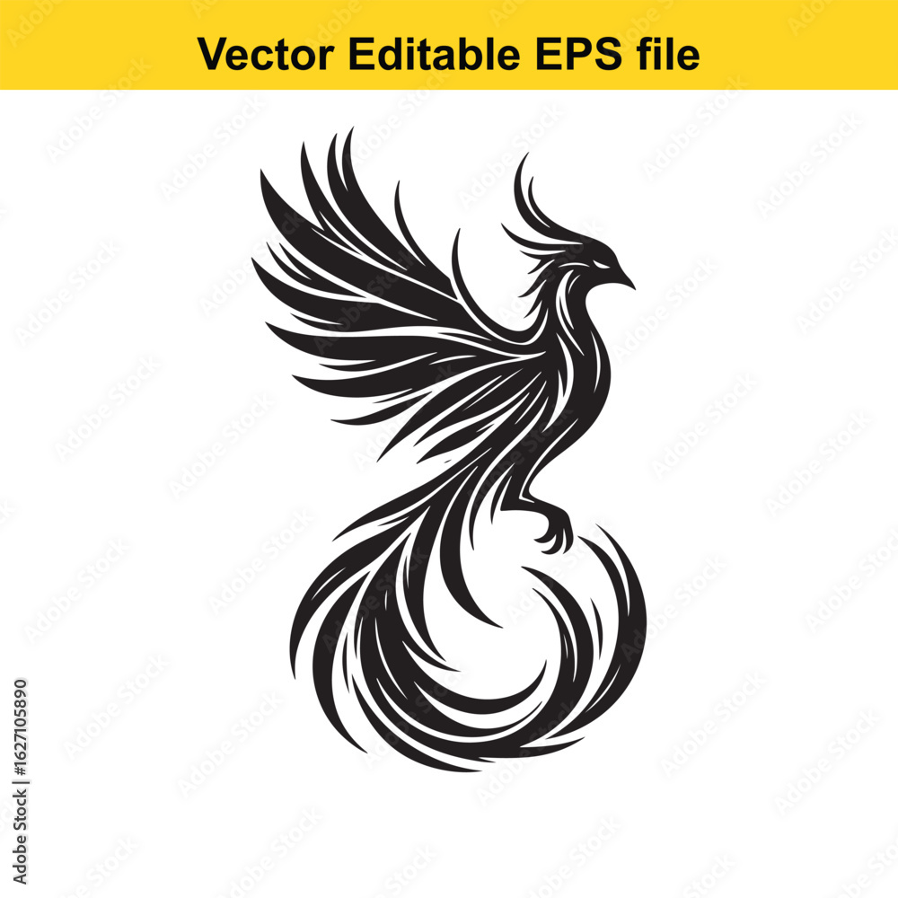 Obraz premium Vector art of phoenix bird isolated on white background long horn, , long horn