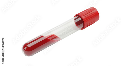 Laboratory Test Tube with Red Fluid and Red Cap on Transparent Background Diagnostic Equipment for Medical Analysis and Scientific Research in Healthcare
