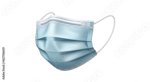 Light Blue Surgical Mask with Elastic Ear Loops on Transparent Backdrop Medical Protection Essential for Healthcare Professional and General Use