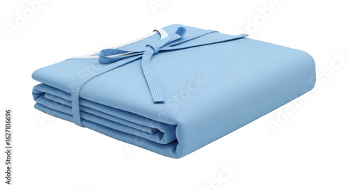 Light Blue Towel Folded and Tied with a Matching Ribbon on Transparent Background Soft Texture Clean Presentation Fabric Focus Textile Elegance Simple Design Isolated Object
