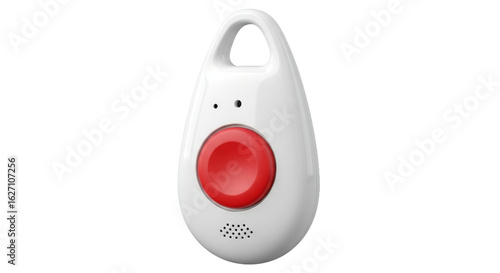 Medical Alert Pendant in White with Red Button for Emergency Calls Isolated on Transparent Backdrop Featuring Personal Safety Device