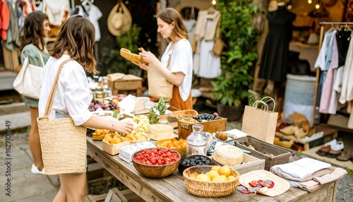 Women browsing a street market