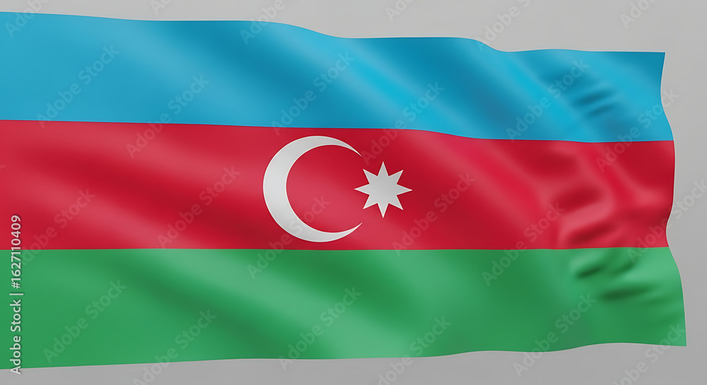 Obraz premium Azerbaijan National Flag Rippling Gracefully Against a Plain Background