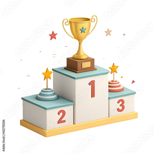 podium with gold trophy
